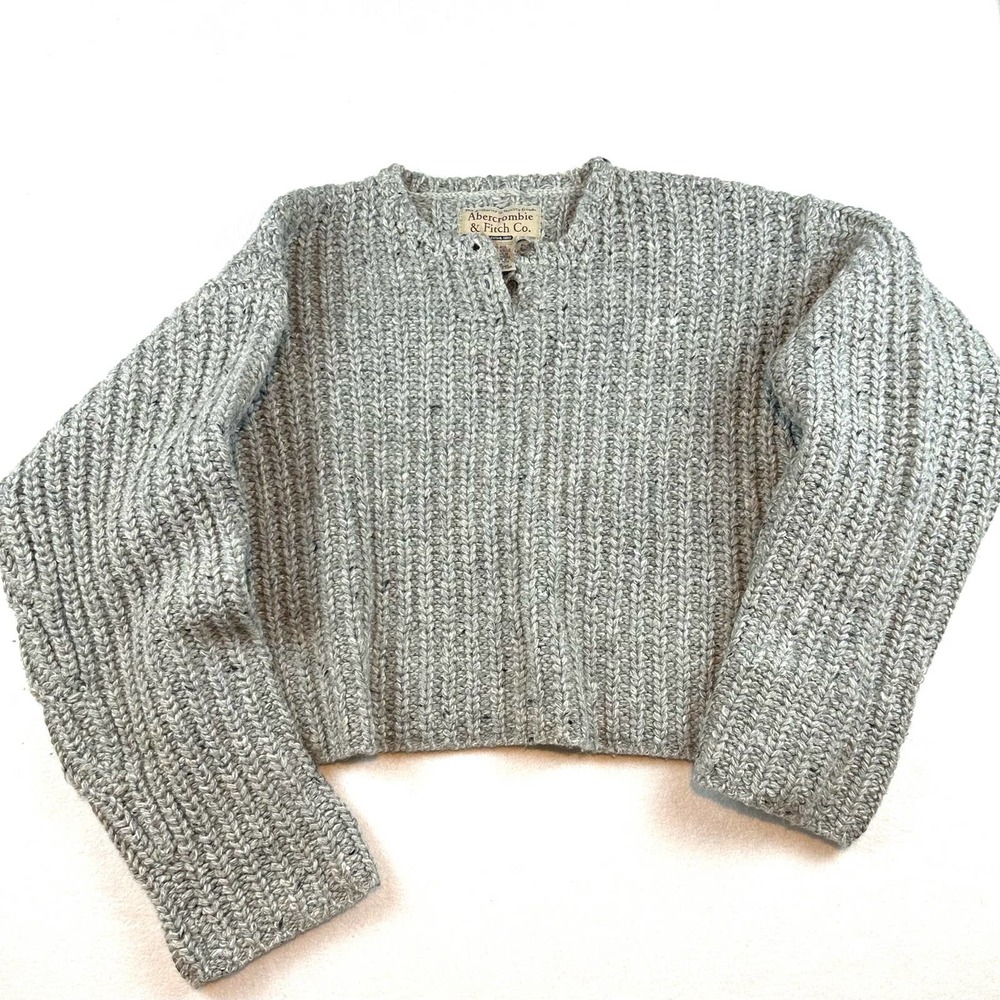Abercrombie & Fitch Vintage Grey Heavy Knit Wool Blend Women’s Cropped Sweater M